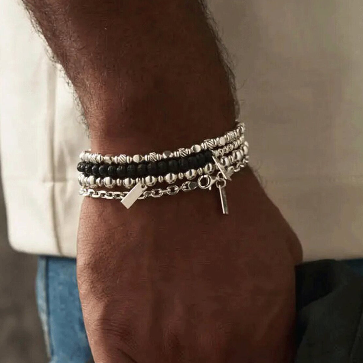 ChloBo Men’s Anchor Chain Bracelet, Silver