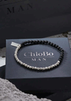 ChloBo Men’s Black Lava Principal Bracelet, Silver