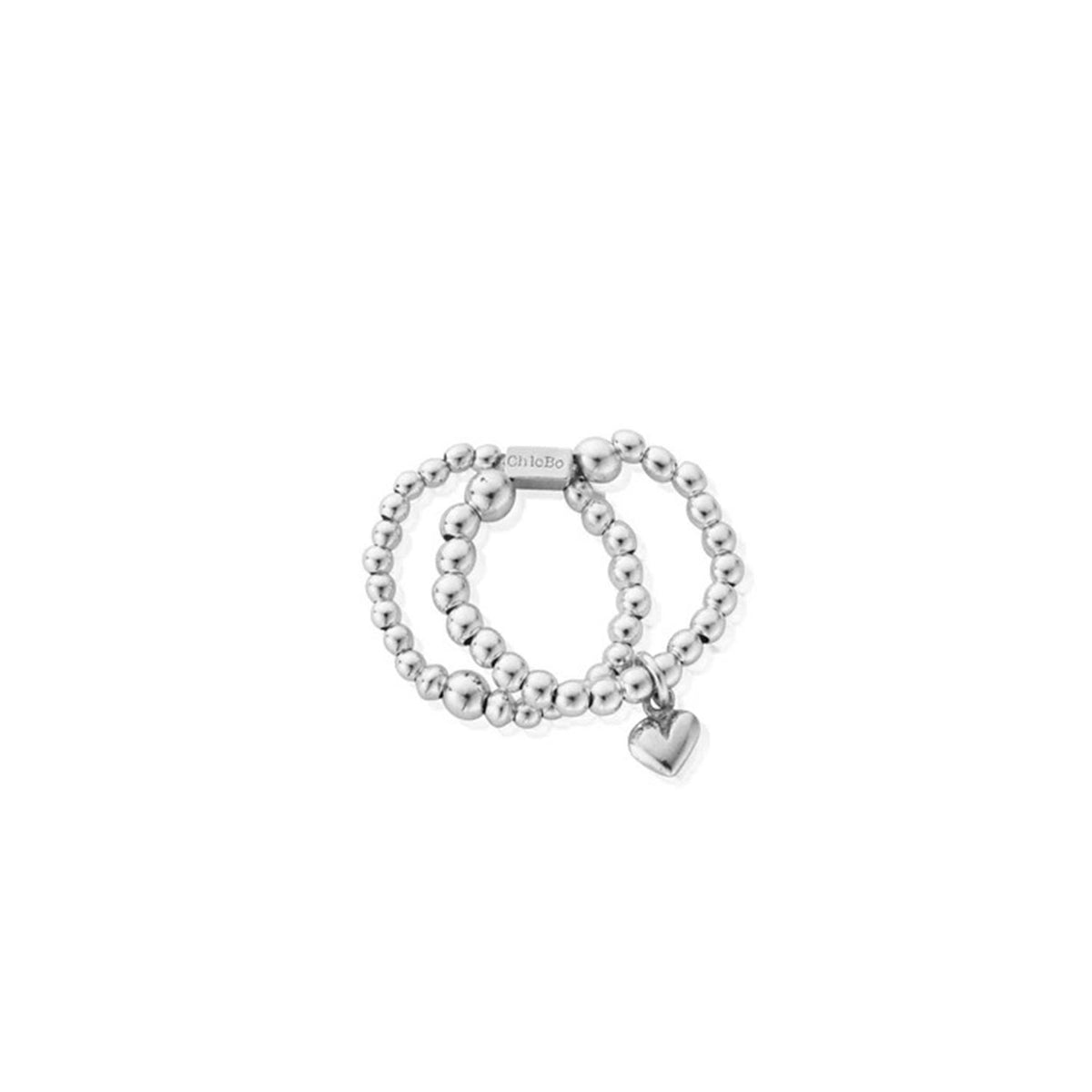 ChloBo Mini Puffed Heart Double Ring, Silver Medium