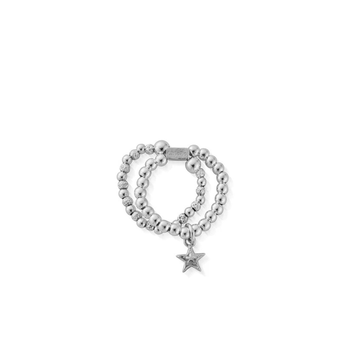 ChloBo Mini Raised Star Double Ring, Silver Medium