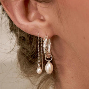 ChloBo Ocean Pearl Hoop Earrings, Silver