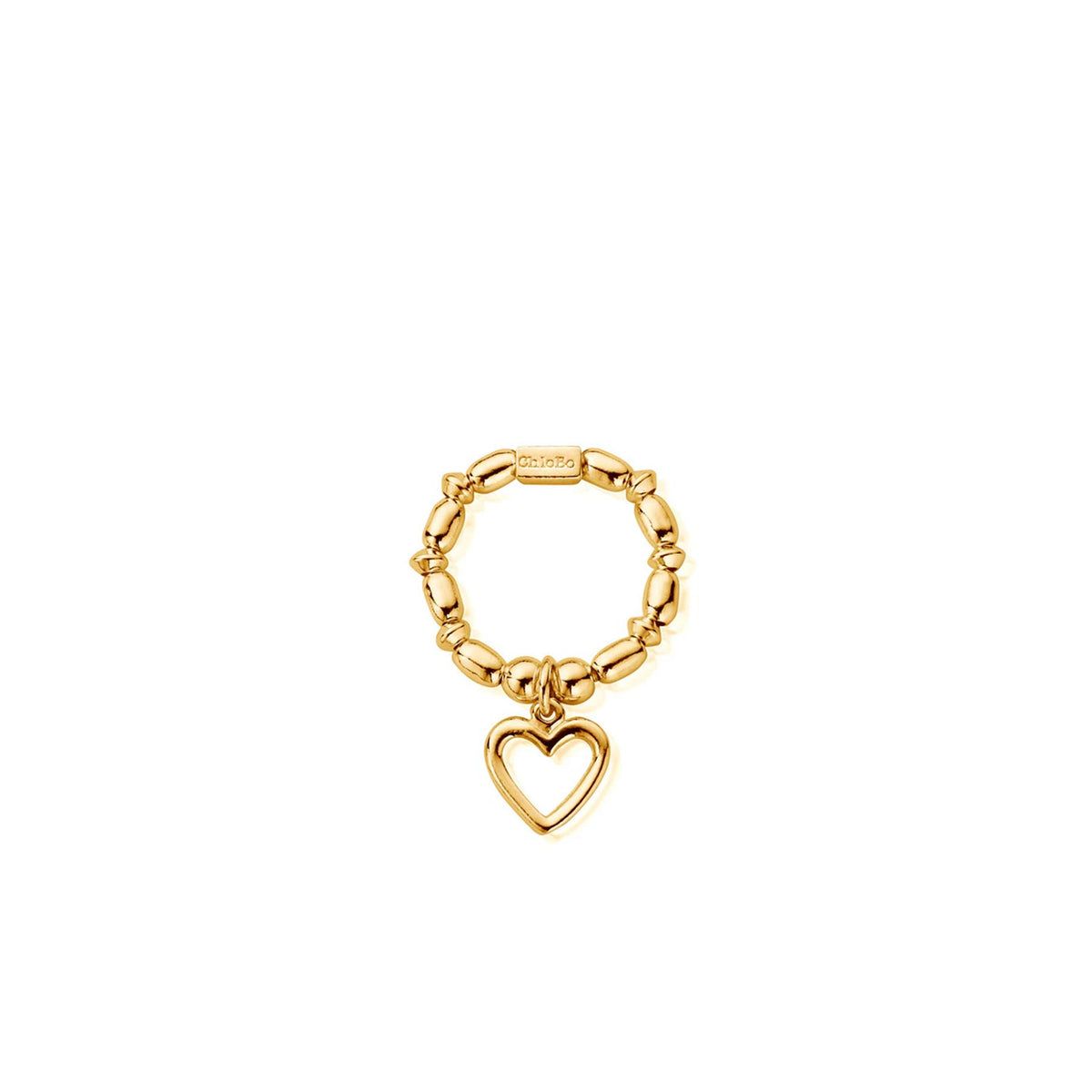 ChloBo Mini Rice Open Heart Charm Medium Ring, Gold