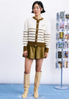 FRNCH Wool Blend Striped Knit Cardigan, Cream