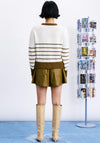 FRNCH Wool Blend Striped Knit Cardigan, Cream
