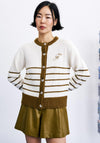 FRNCH Wool Blend Striped Knit Cardigan, Cream