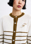 FRNCH Wool Blend Striped Knit Cardigan, Cream