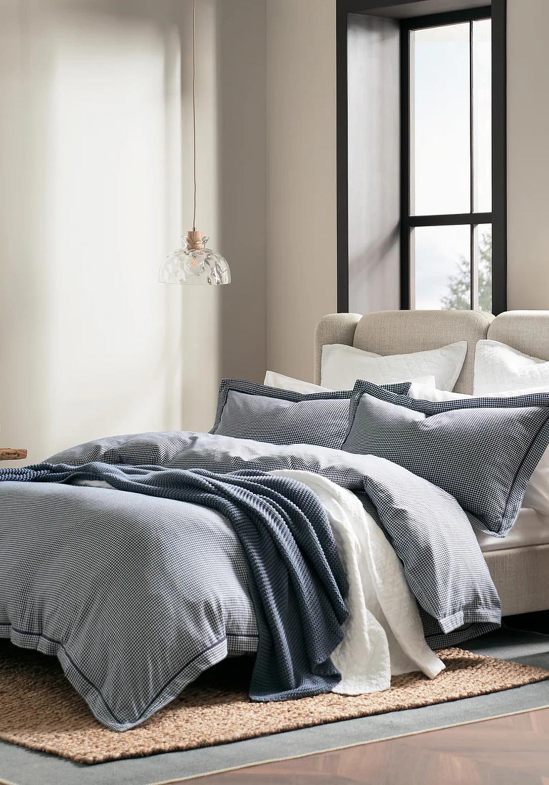 Christy Gingam Ruffle Duvet Cover Set, Blue