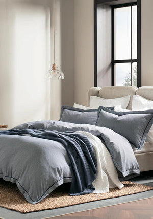 Christy Gingam Ruffle Duvet Cover Set, Blue