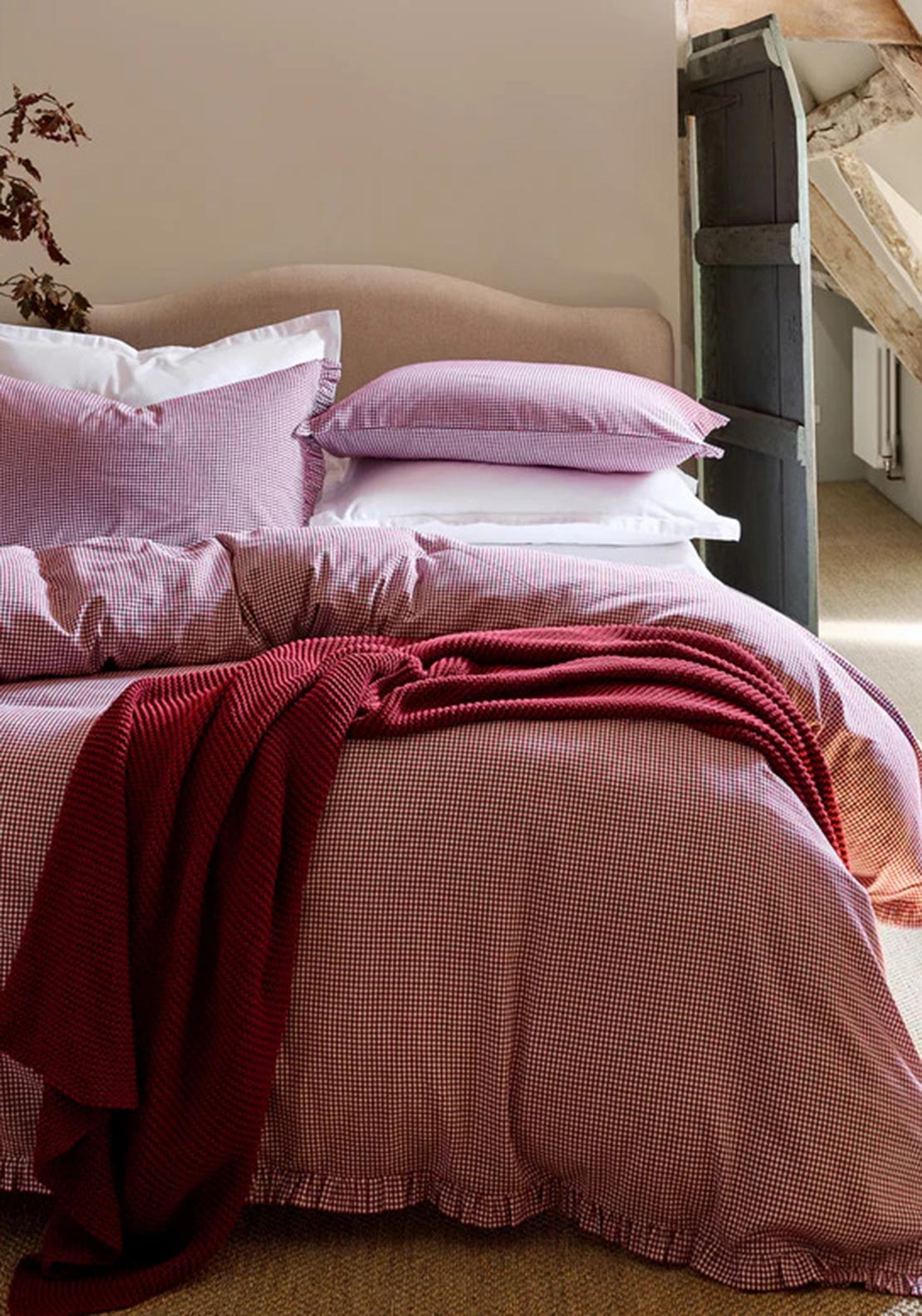 Christy Gingam Ruffle Duvet Cover Set, Red