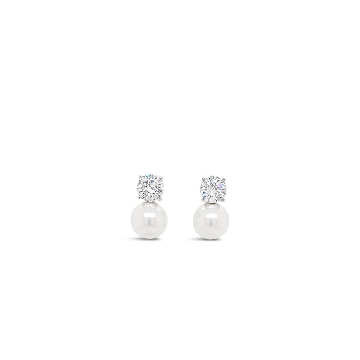 Absolute Pearl & CZ Clip-On Earrings, Silver