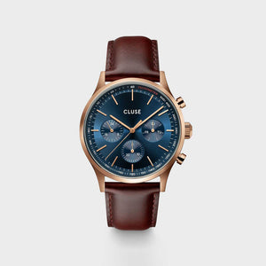 Cluse Men’s Anthéor Multifunction Leather Strap Watch, Rose Gold