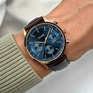 Cluse Men’s Anthéor Multifunction Leather Strap Watch, Rose Gold
