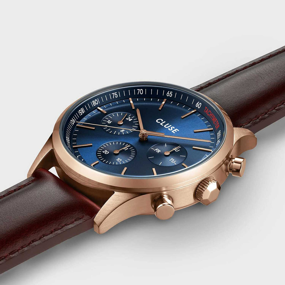 Cluse Men’s Anthéor Multifunction Leather Strap Watch, Rose Gold