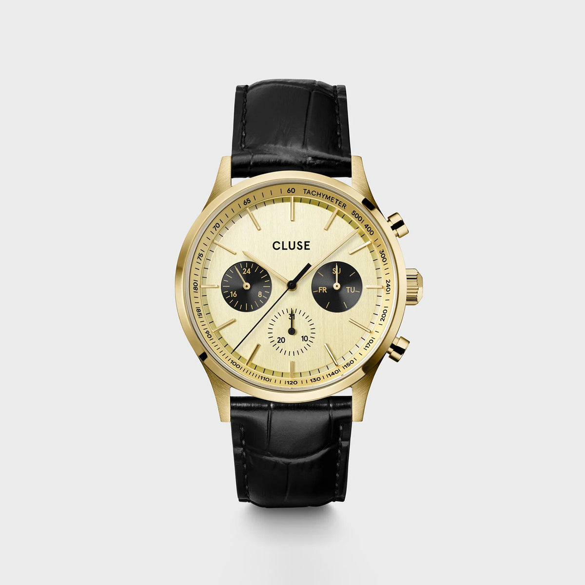 Cluse Anthéor Multifunction Leather Strap Watch, Gold & Black