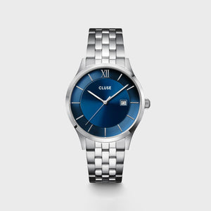 Cluse Men’s Aravis 3 Hand Watch, Silver & Blue