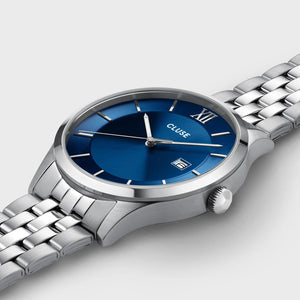 Cluse Men’s Aravis 3 Hand Watch, Silver & Blue