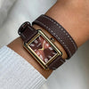 Cluse Belisenna Leather Double Strap Watch, Gold & Brown