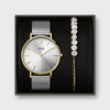 Cluse Boho Chic Watch & Pearl Mixed Chain Bracelet, Silver & Gold
