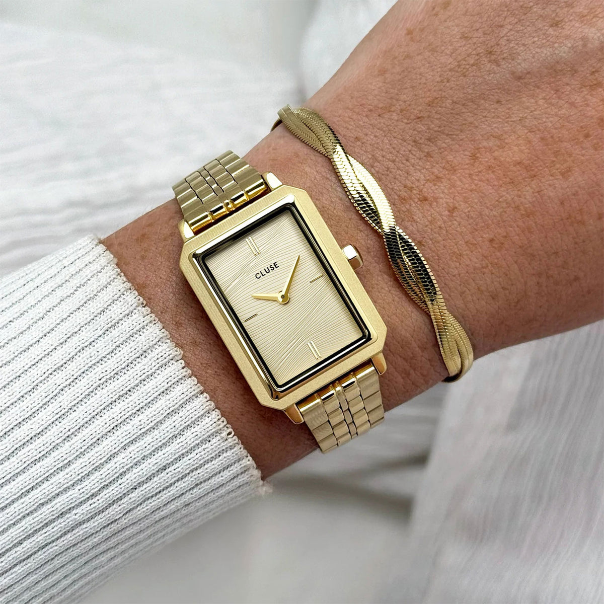 Cluse Fluette Watch & Bracelet Set, Gold