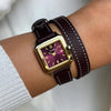 Cluse Gracieuse Mini Leather Double Strap Watch, Gold & Burgundy