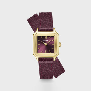 Cluse Gracieuse Petite Leather Double Strap Watch, Gold & Burgundy