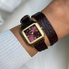 Cluse Gracieuse Petite Leather Double Strap Watch, Gold & Burgundy