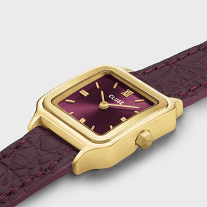 Cluse Gracieuse Petite Leather Double Strap Watch, Gold & Burgundy