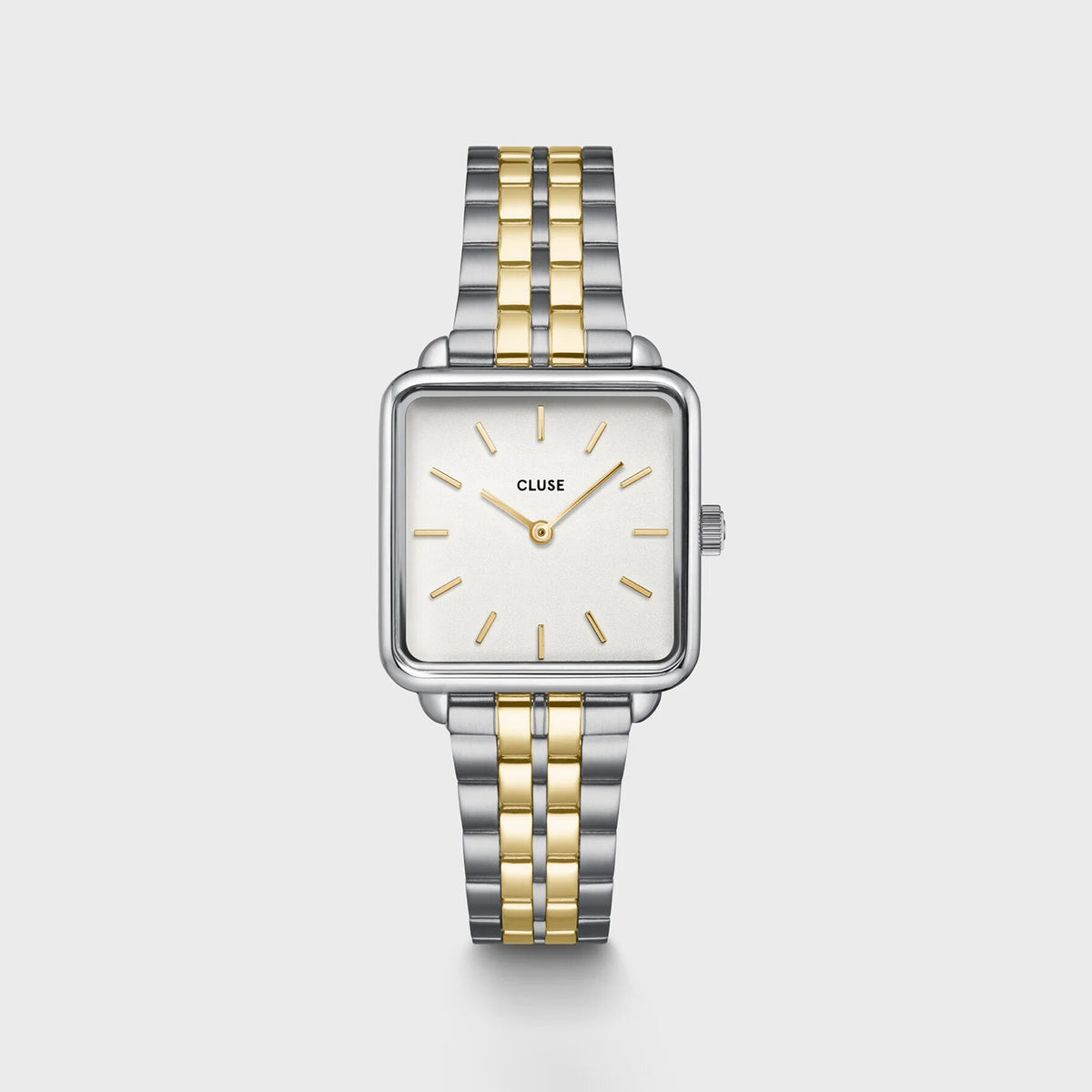Cluse La Tetragone Watch & Double Chain Bracelet Gift Set, Silver & Gold