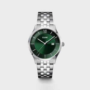 Cluse Men’s Aravis 3 Hand Watch, Silver & Green