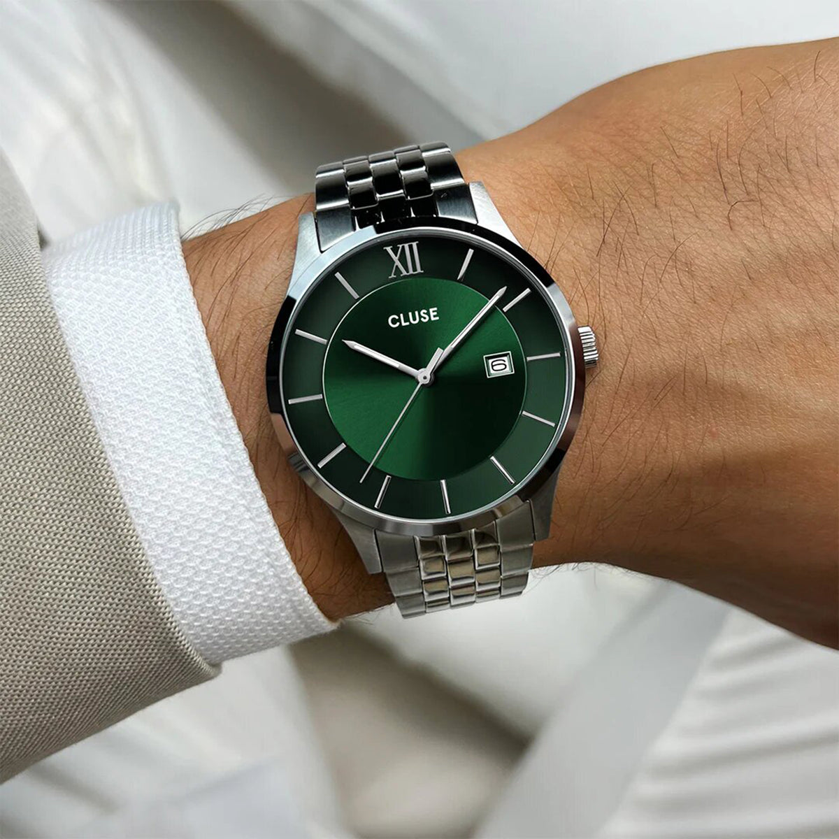 Cluse Men’s Aravis 3 Hand Watch, Silver & Green