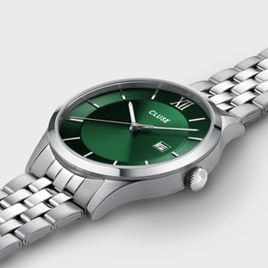 Cluse Men’s Aravis 3 Hand Watch, Silver & Green