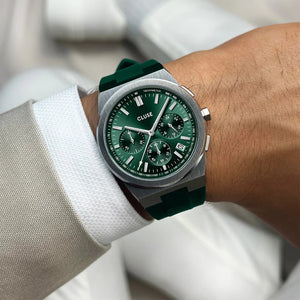 Cluse Men’s Vigoureux Chrono Silicone Watch, Green & Silver