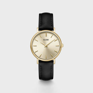 Cluse Pavane Petite 2 Watch & Black Leather Strap Gift Set, Gold