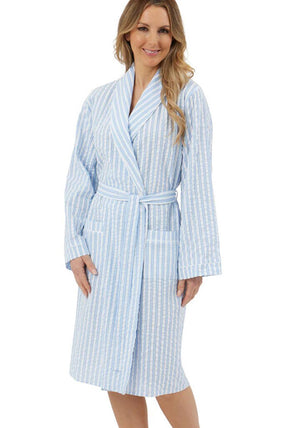 Marlon Stripe Seersucker Long Sleeve Dressing Gown, Blue