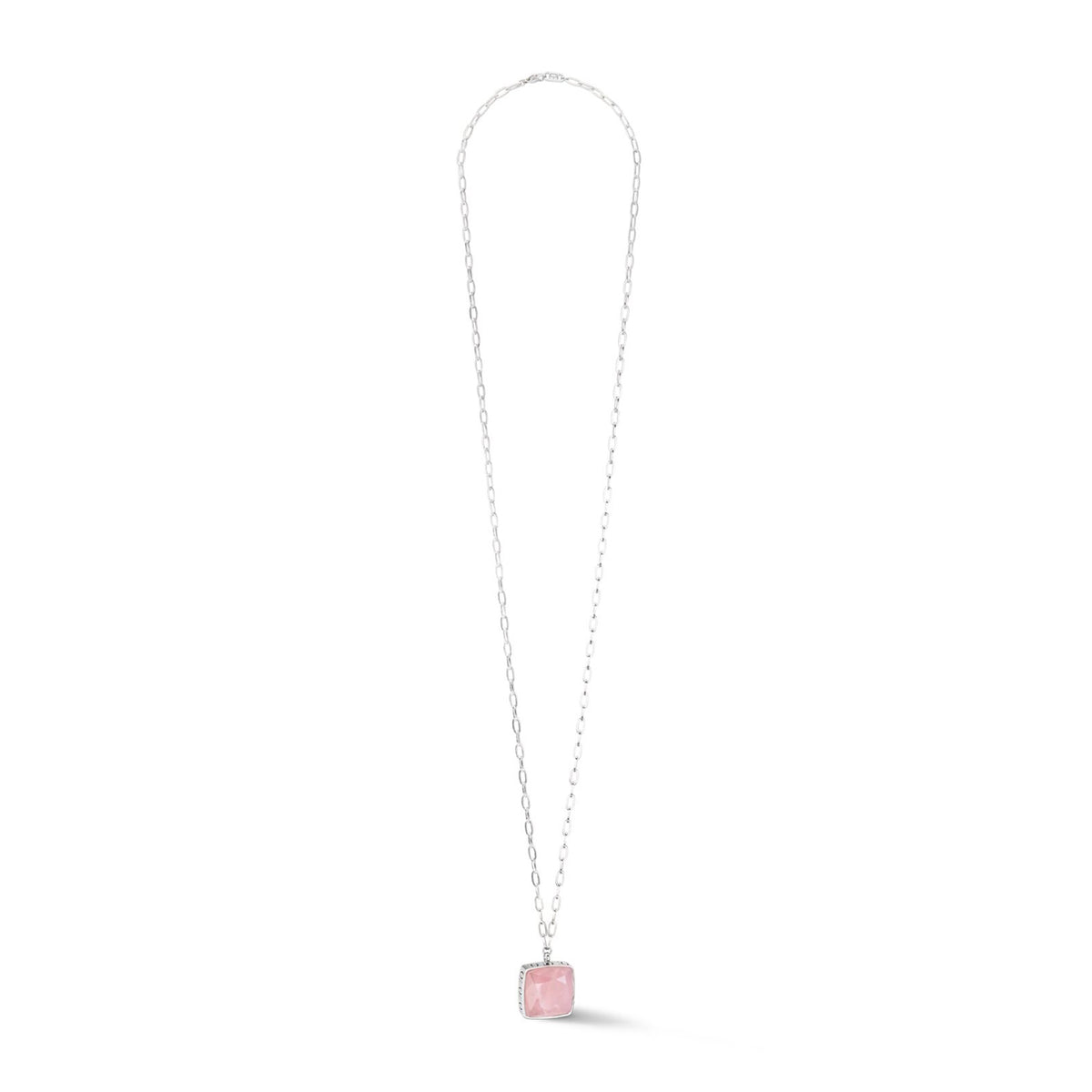 Coeur De Lion Amulet Square Rose Quartz Necklace, Silver