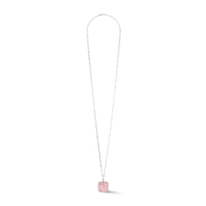 Coeur De Lion Amulet Square Rose Quartz Necklace, Silver
