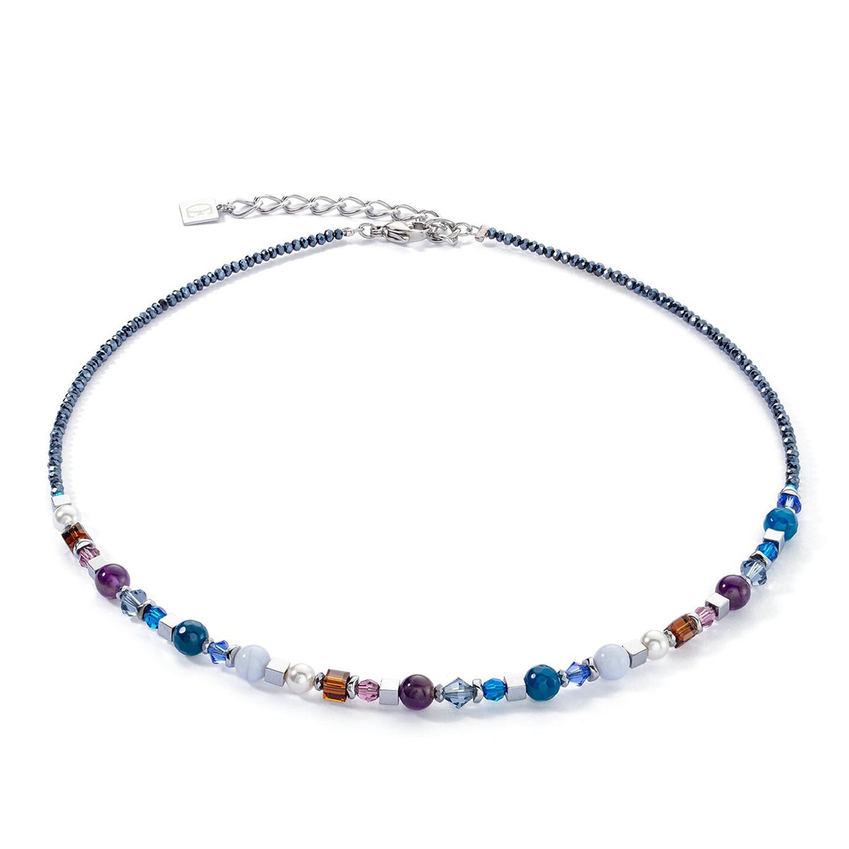 Coeur De Lion Festive Spheres Necklace, Silver & Blue