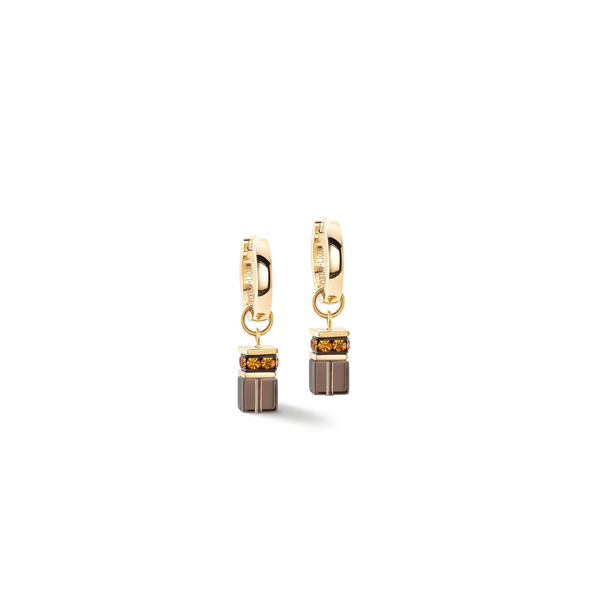 Coeur De Lion GeoCube Chunky Chain Earrings, Gold & Brown