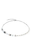 Coeur de Lion GeoCube Fusion Precious Pearls Necklace, Silver & Grey