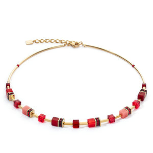 Coeur De Lion GeoCube Iconic Lite Necklace, Gold & Red
