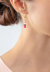 Coeur de Lion GeoCube Precious Fusion Pearls Earrings, Gold & Magenta