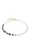 Coeur de Lion GeoCube Precious Fusion Pearls Necklace, Gold & Black