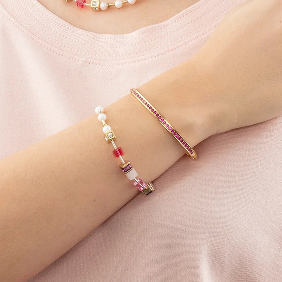 Coeur De Lion Pink Crystal Medium Bangle, Gold