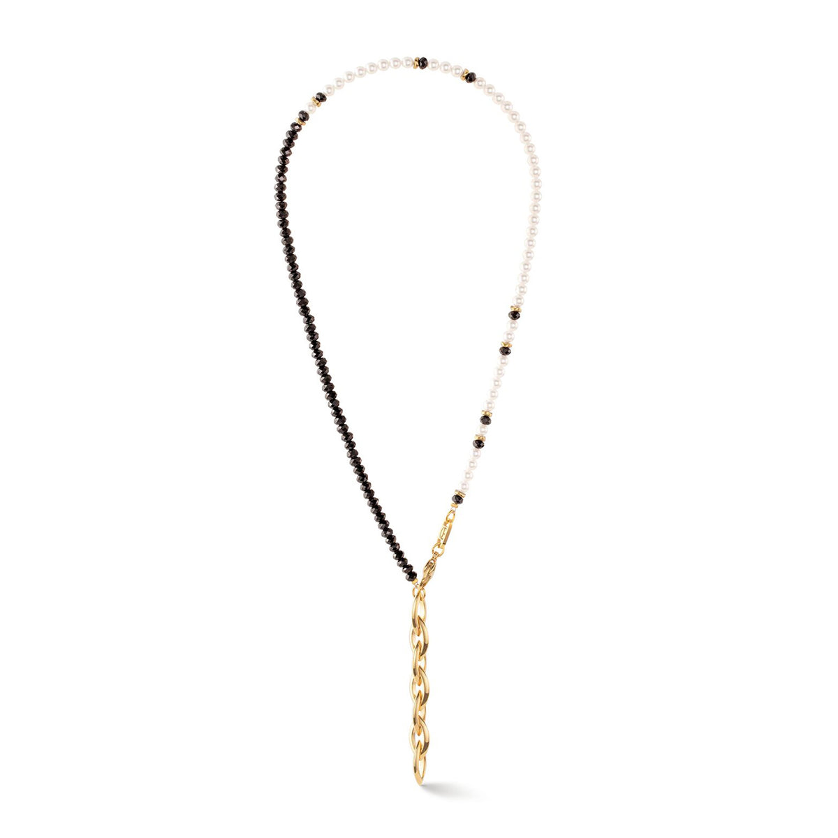 Coeur De Lion Princess Pearls Trinity Necklace, Gold & Black