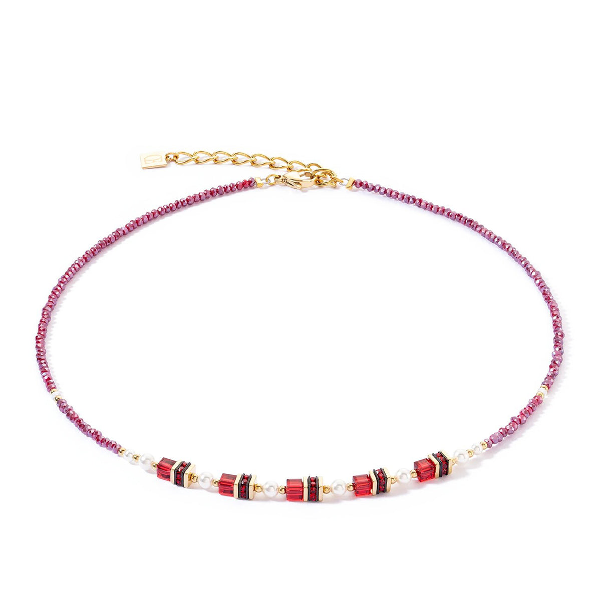 Coeur De Lion Sparkling Princess Necklace, Gold & Red