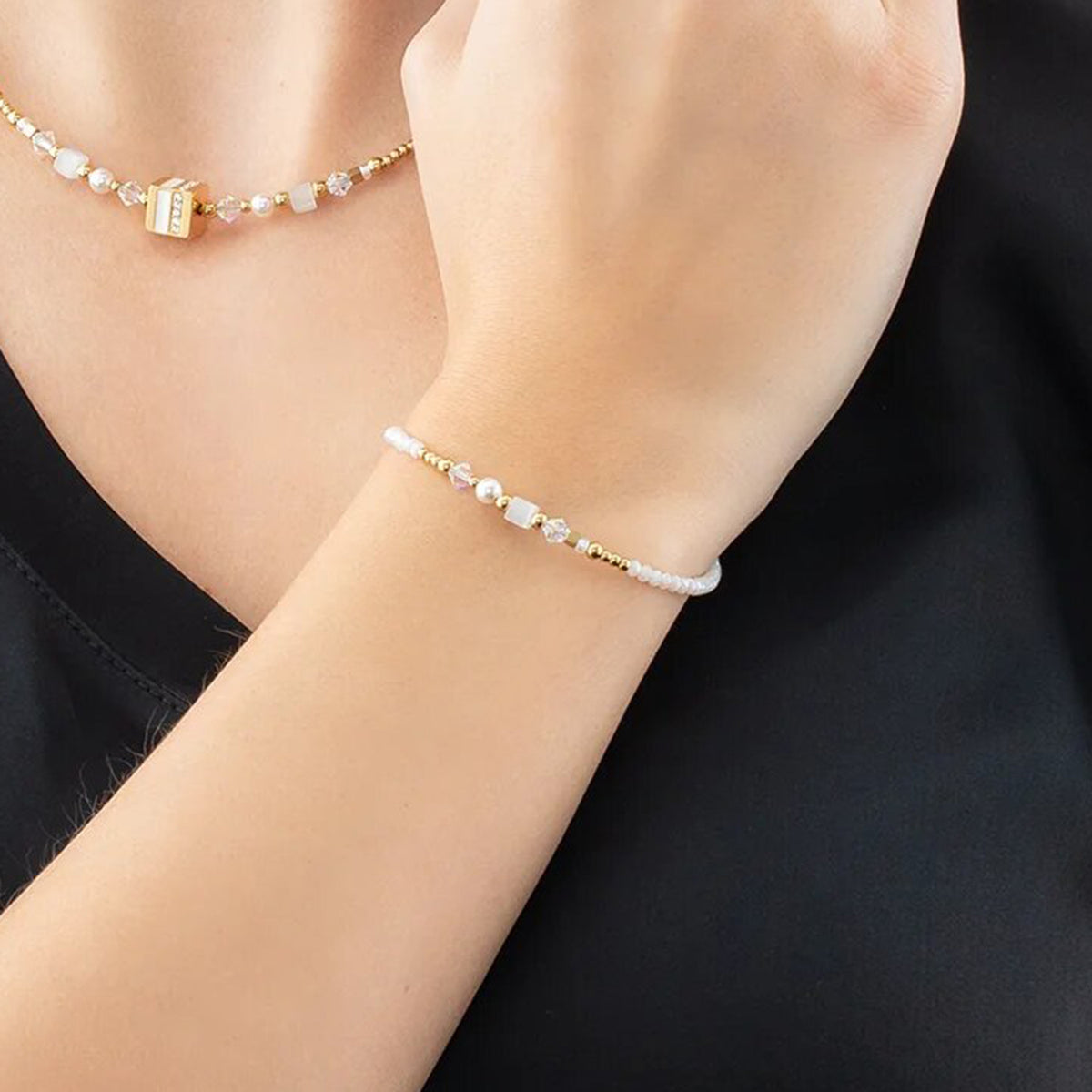 Coeur De Lion Square Stripes Bracelet, Gold & White