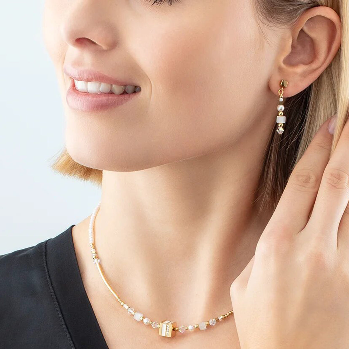 Coeur De Lion Square Stripes Drop Earrings, Gold