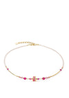 Coeur de Lion Square Stripes Necklace, Gold & Magenta
