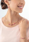 Coeur de Lion Square Stripes Necklace, Gold & Magenta