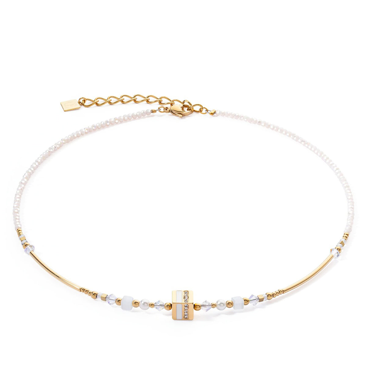 Coeur De Lion Square Stripes Necklace, White & Gold